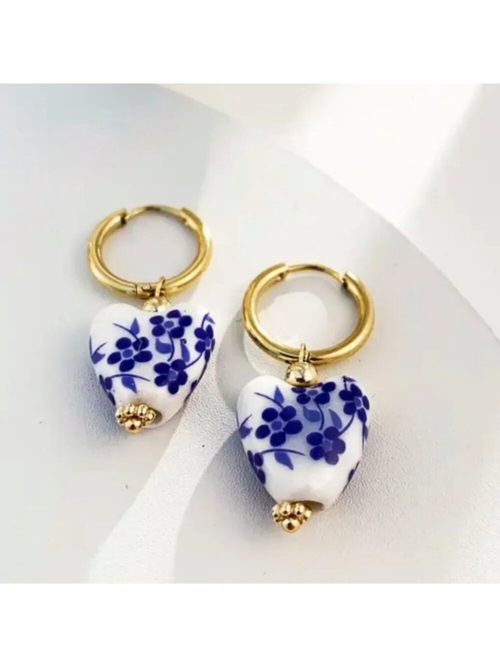 Porcelain Portofino Heart Stainless Steel Pearl Earrings